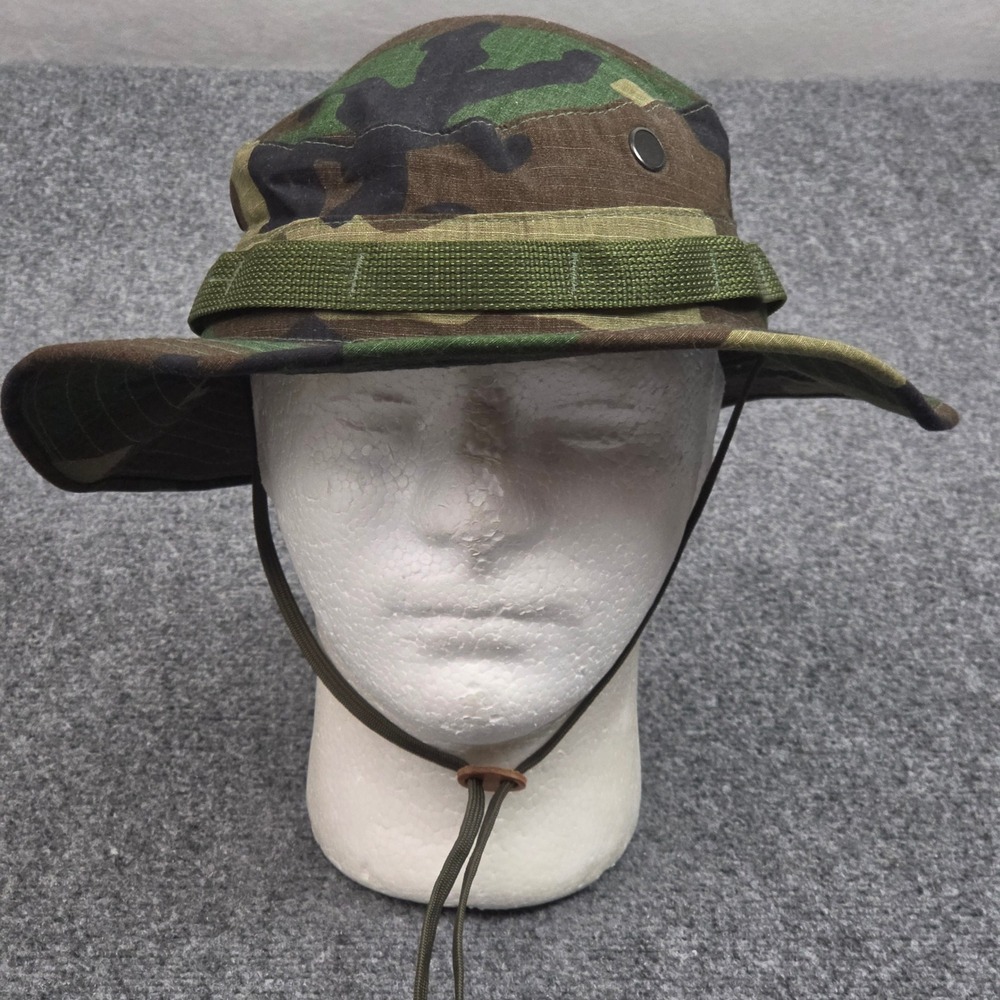 Vintage Military Boonie Hat 7.5 Green Woodland Camo Ripstop Sun Bucket Tactical